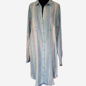 Cloth & Stone Coastal Beach Striped Button-Down Chambray Shirt Dress